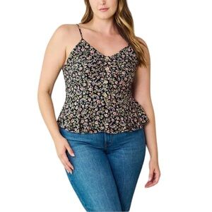 NWT boutique, BoHo Floral Peplum Cami Top - Black/Multi size 3x spring summer